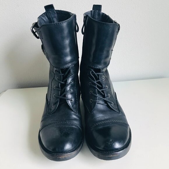 Alberto Fermani Black Leather Lace Up Buckles Combat Moto Boots Size US 6 EU 36 - Picture 3 of 8